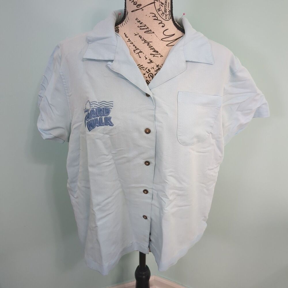 Disney World Boardwalk Cast Member women's Cabana Breeze Camp Shirt Blue XL